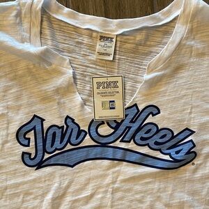 PINK Victoria's Secret White Tee with Blue Print